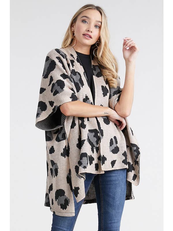Justin & Taylor – wholesale Kimono – Women's – Clarabelle || Leopard Print Kimono Cardigan Sweater