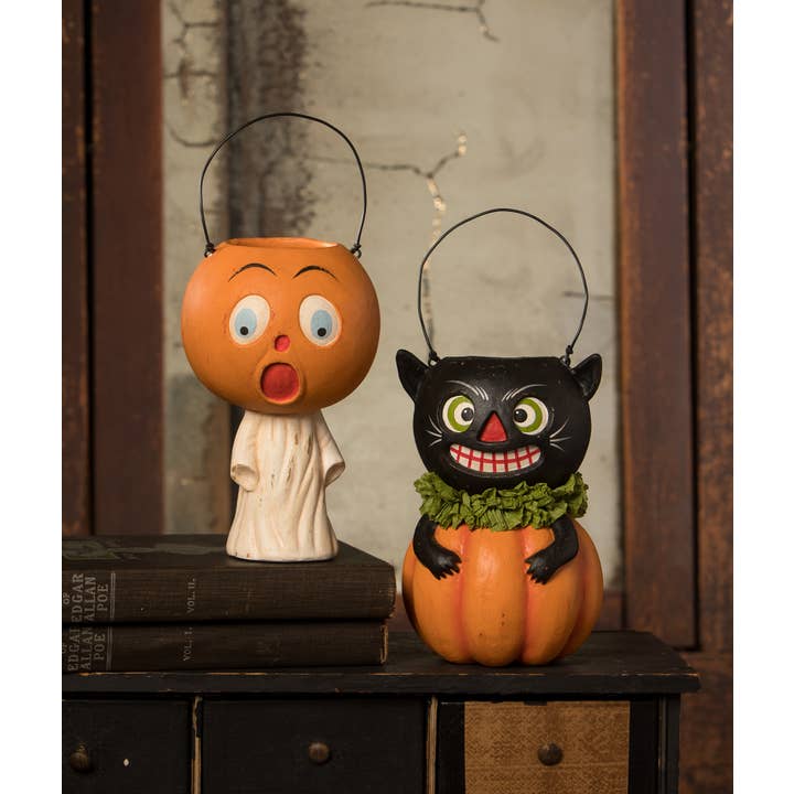 Bethany Lowe Designs - Wholesale Decorative Figurine - Vintage Black Cat in Pumpkin