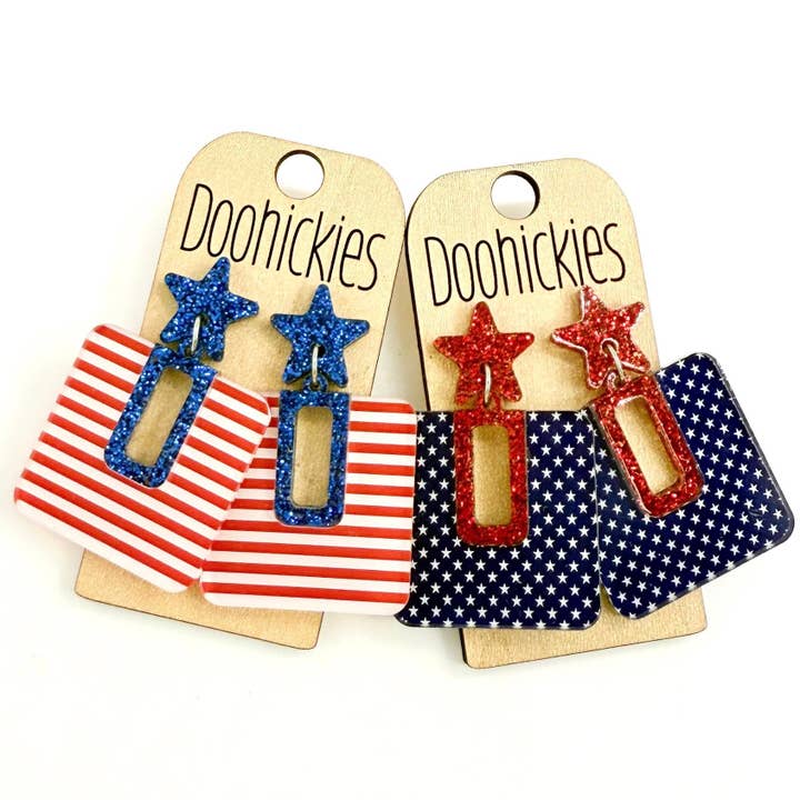 Stars and Stripes Bella Dangles - Patriotic Acrylic Earrings for wholesale by Doohickies