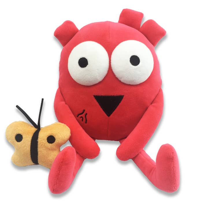 Happy Heart Squeezable Plush with mini Butterfly for wholesale by The Awkward Yeti