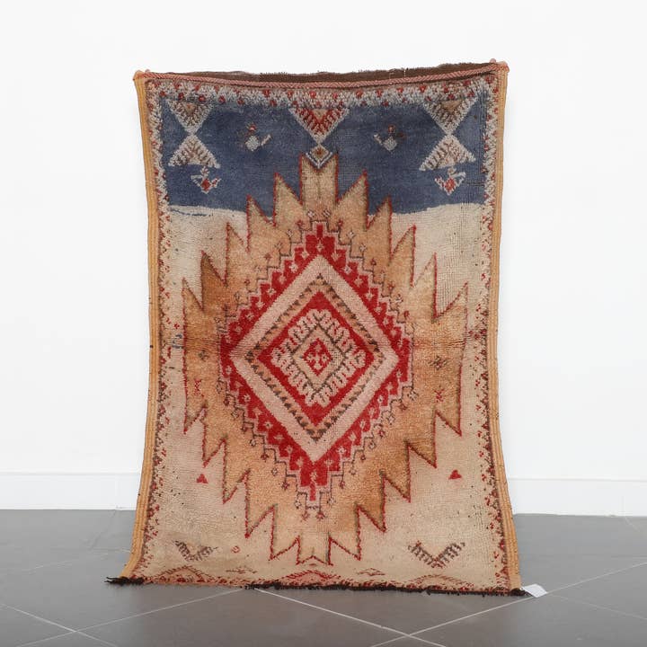 Berber Red and Blue Wool Rug | Traditional Artisan Carpet for wholesale by MUSMUSRUGS