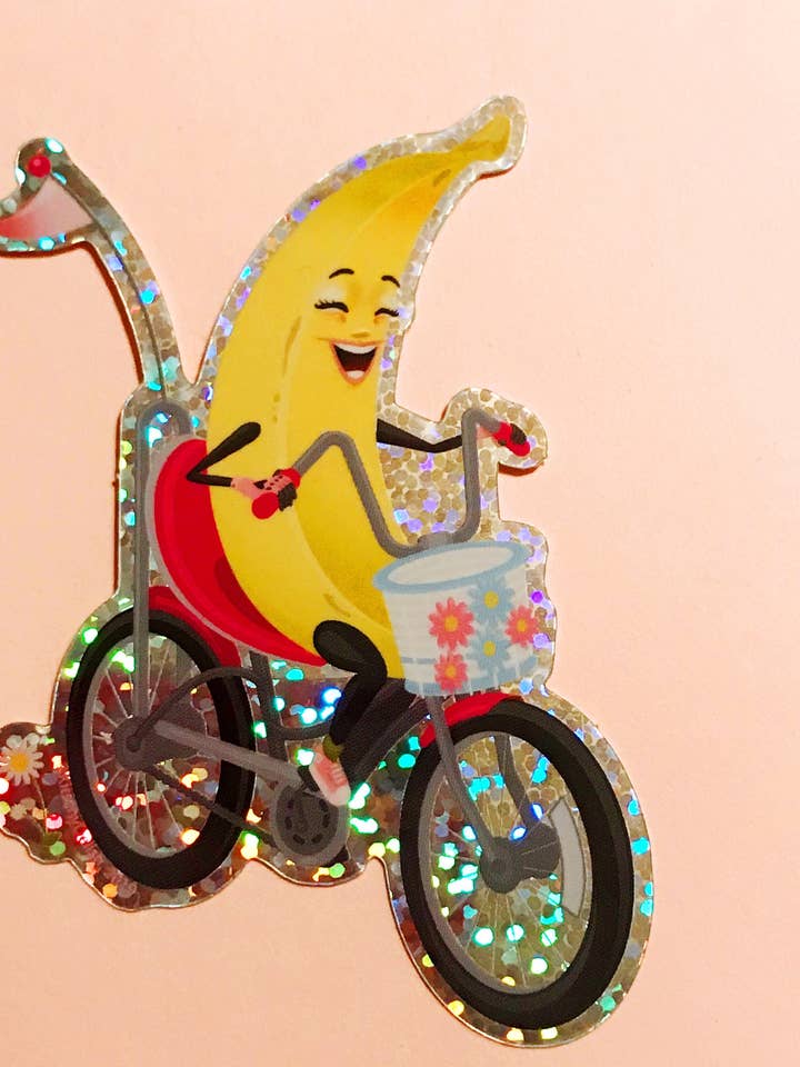 Banana Seat glitter vinyl sticker for wholesale by Kitschy Delish
