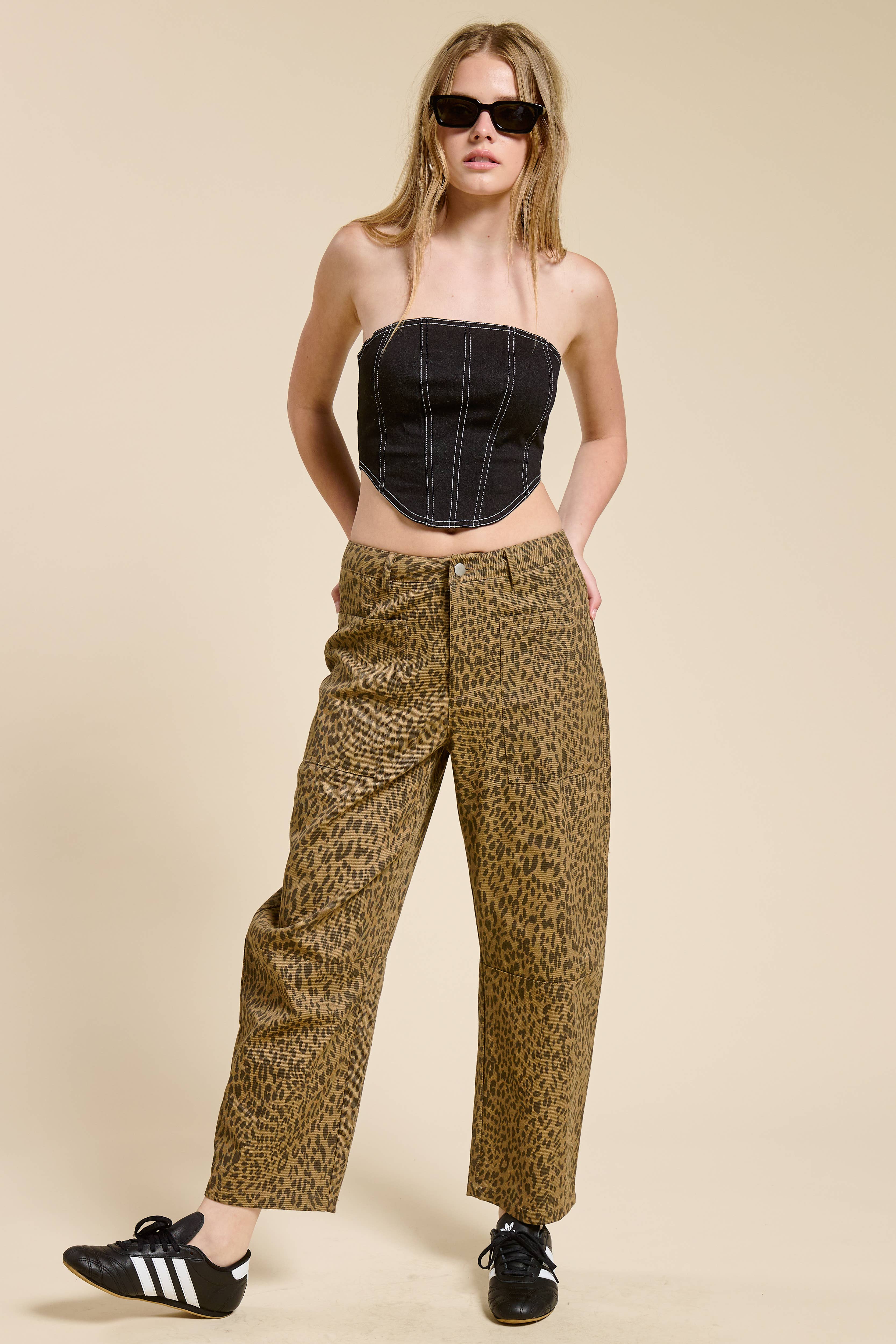 Mimosa - Wholesale Jeans - Women's - Leopard Print Barrel Leg Denim Jeans17