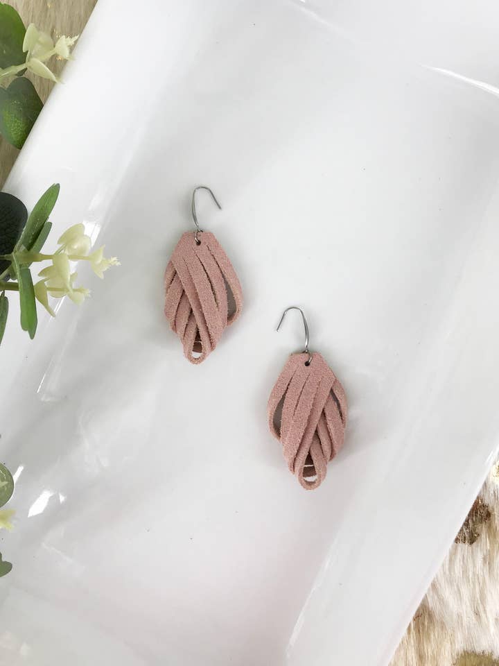 Pink Suede Leather Earrings - E19-685 for wholesale by Magnolia & Peach Jewelry Boutique, LLC