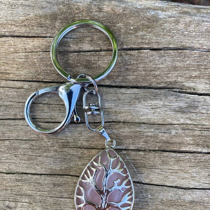 Rosenkvarts livets träd nyckelring eller väska charm för wholesale av Boutique Bohème