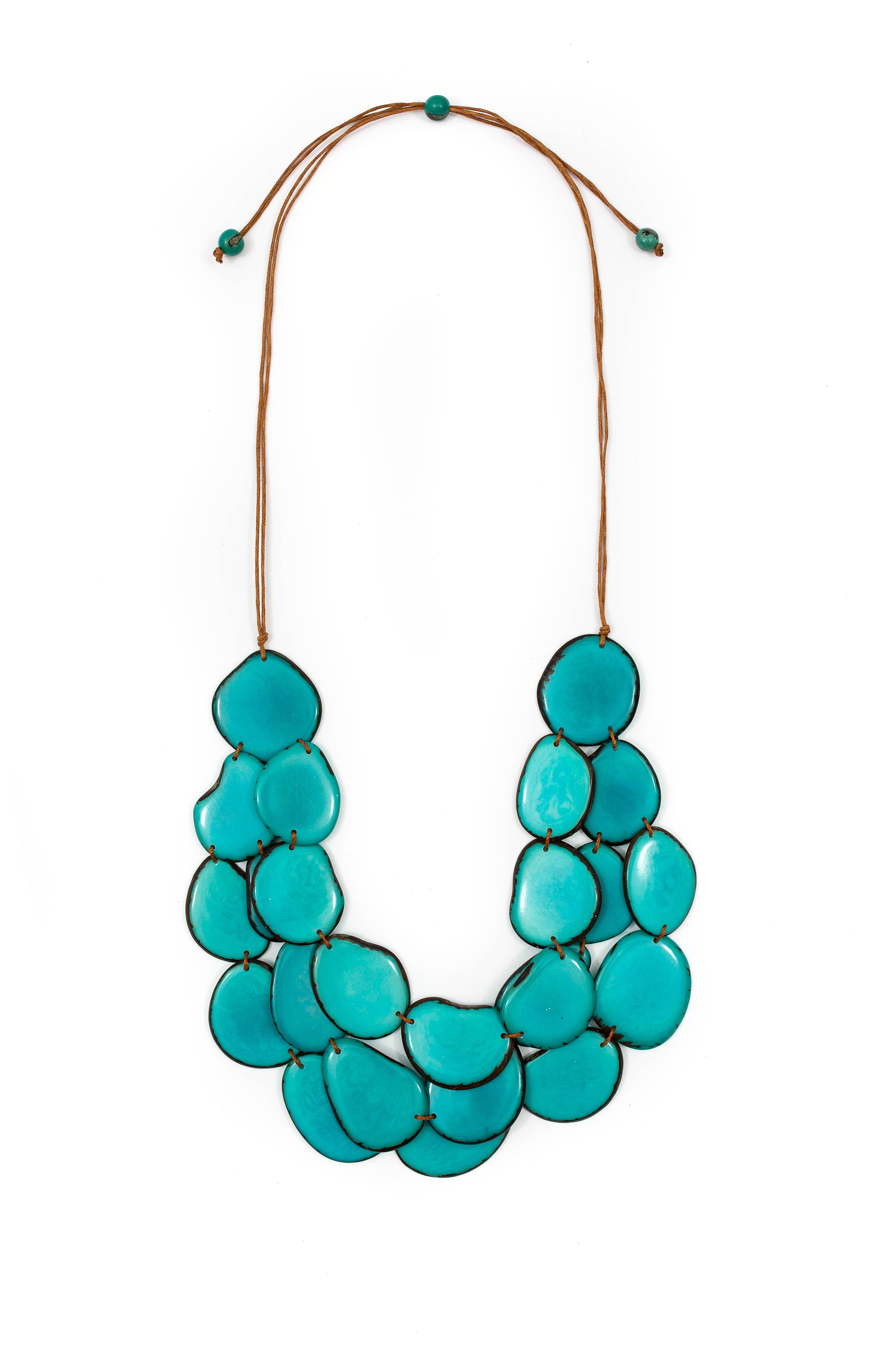 Organic Tagua Jewelry - Vente Collier de perles - Collier Amigas avec tranches plates de tagua superposées7