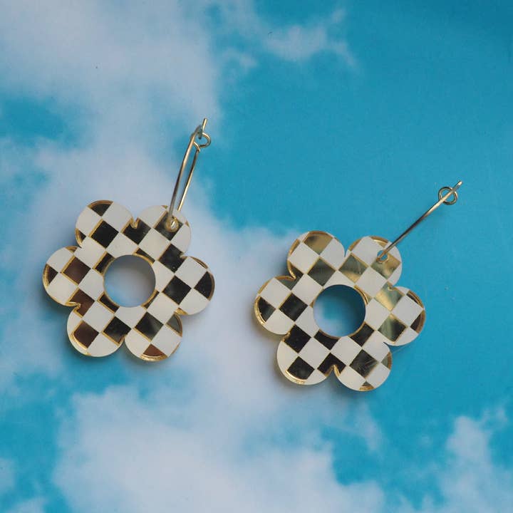 Boucles d'oreilles fleurs à carreaux pour la vente par Rosamond Street