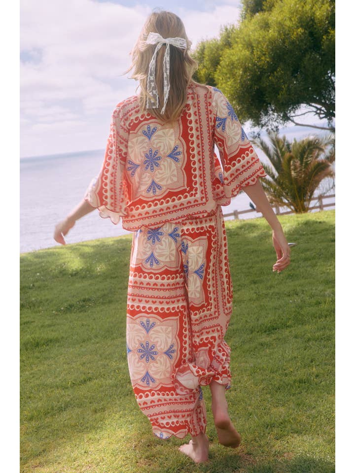 Red Blossom Relaxed Blouse And Trousers Set for wholesale on Faire5