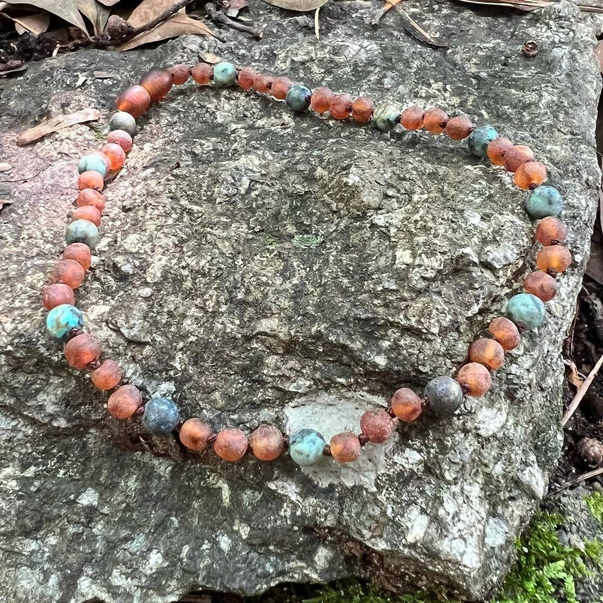 R.B. Amber Jewelry - Wholesale Pet Collar - Cat/Dog - Pet | African Turquoise + Raw Cognac Amber Collar5