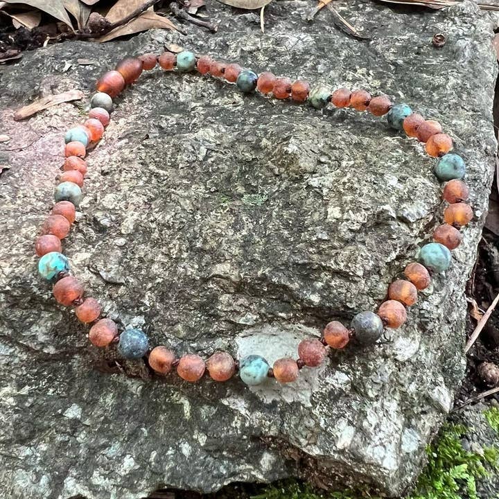R.B. Amber Jewelry - Wholesale Pet Collar - Cat/Dog - Pet | African Turquoise + Raw Cognac Amber Collar5
