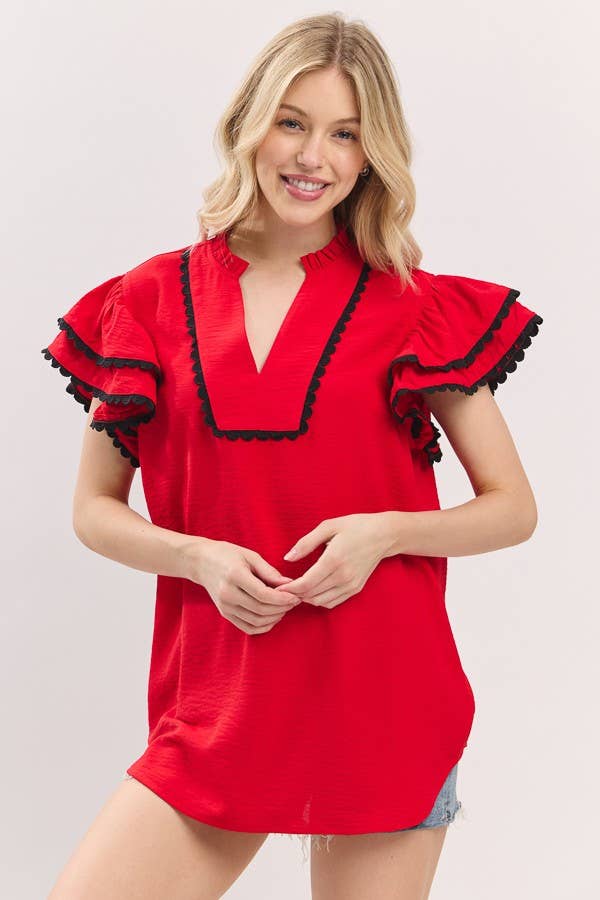 Sewn and Seen – Großhandel Bluse – Damen – Oberteil mit Rüschenärmeln und Muschelsaum9