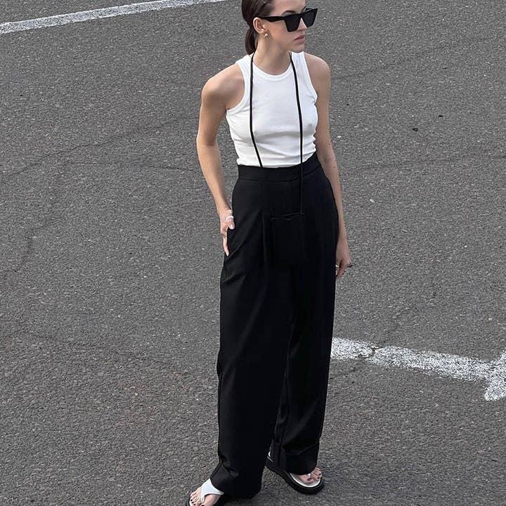 Marayn - Wholesale Pants - Women's - Black WideLeg Trousers High Waist Flowy Modern Fit4