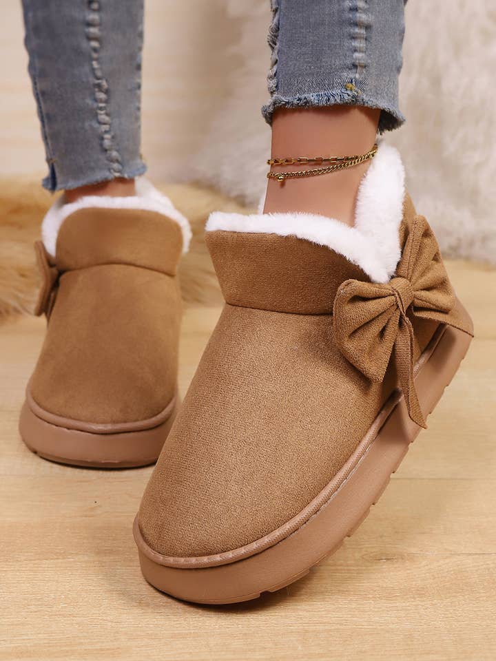 Faux Suede Bow Decor Plush Lining Snow Booties for wholesale by 66DISCO