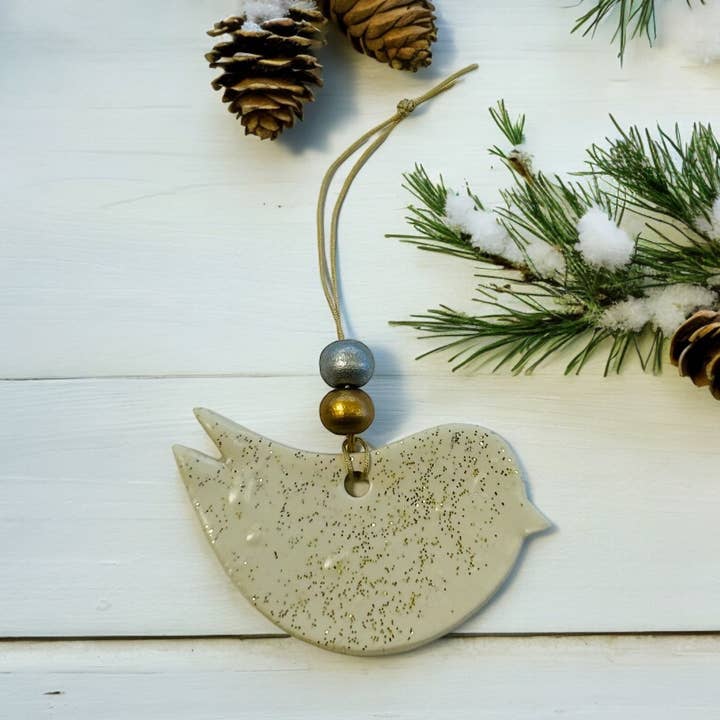 Handmade Christmas Ornament, Dove Tree Decoration Minimalist for wholesale by Sassy Sacha Jewelry
