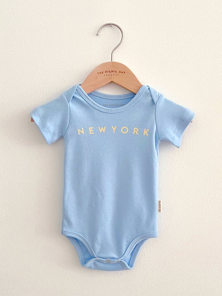 New York Organic Cotton Baby Bodysuit Sky Blue for wholesale by The Picnic Day