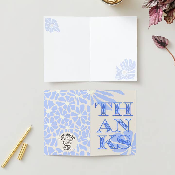 Blue Thanks Card for wholesale by Julie Annette Studios