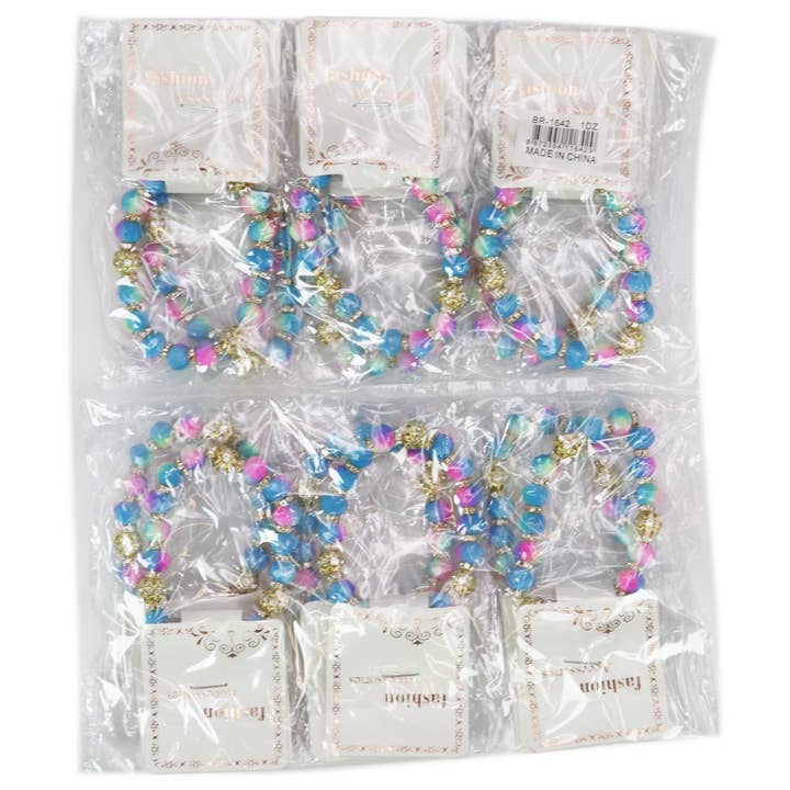 Cap Zone - Wholesale Beaded Bracelet - Bling Faux Opal Glass Beaded Stretch Bracelet3