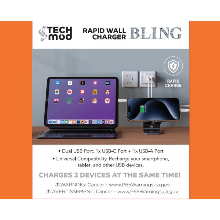 LAX Gadgets - Wholesale Portable Charger - Bling Wall Charger With Ip/Android- Multi-Color Retail Pack10