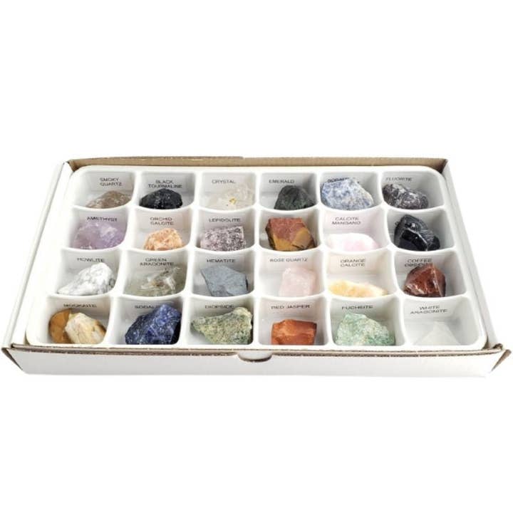Låda/kartong 24 stycken - Mineralsamling för wholesale av Minéraux d'ailleurs