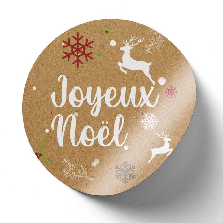 Kraft Merry Christmas Round Sticker Diameter 4cm - Pack of 500 for wholesale by Deffrennes
