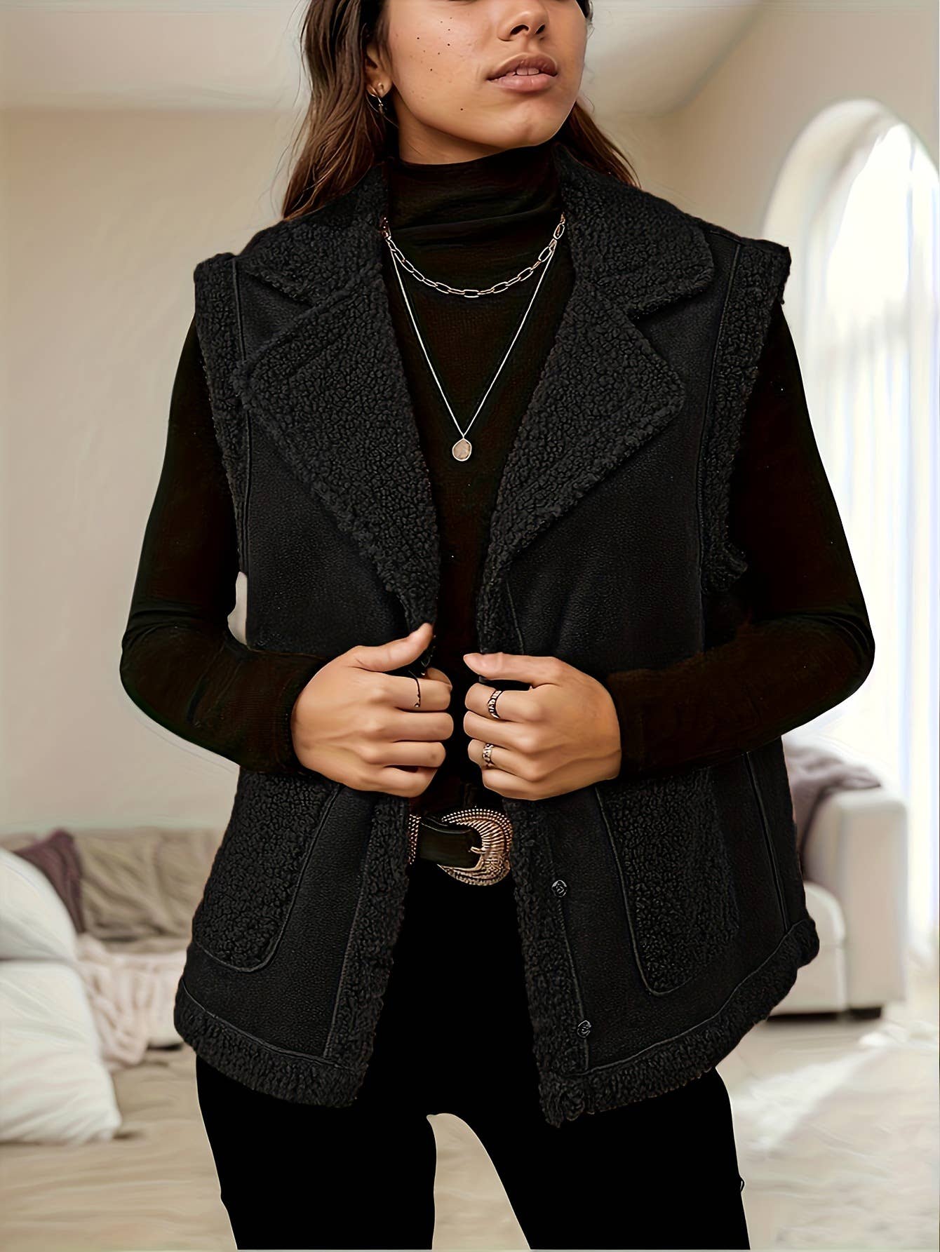 Lily Clothing - Wholesale Outerwear Vest - Women's - Corduroy collar and suede vest jacket5