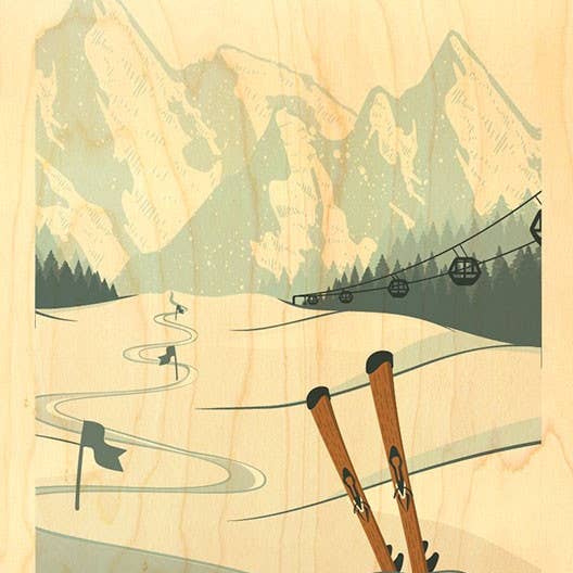 Postal vintage de madera para esquí de slalom de montaña para venta al por mayor de Hironwoods