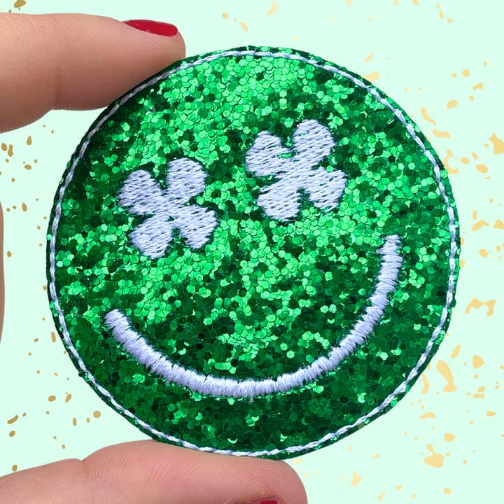 SHAMROCK SMILEY IRON-ON PATCH for wholesale by Urban Clay
