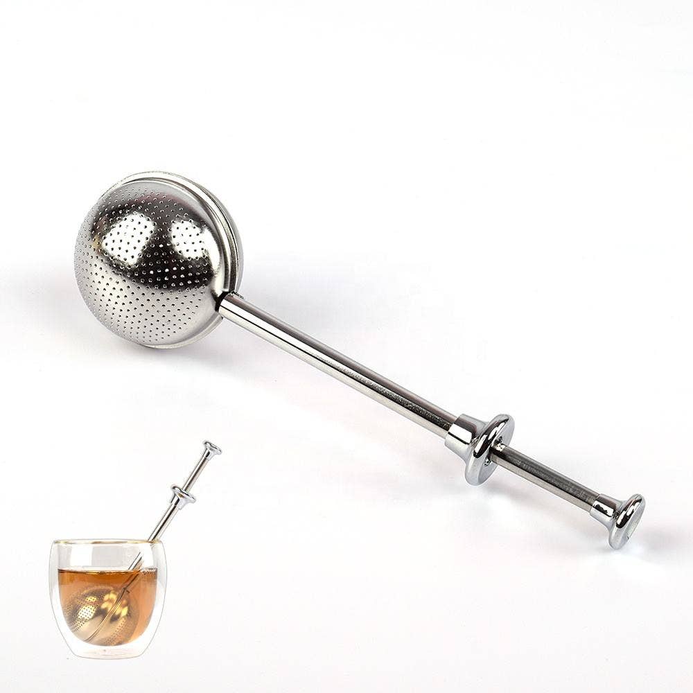 VIGOR - Wholesale Tea Strainer/Infuser - Ball Shape Stainless Steel Tea Steeper with Push Handle3