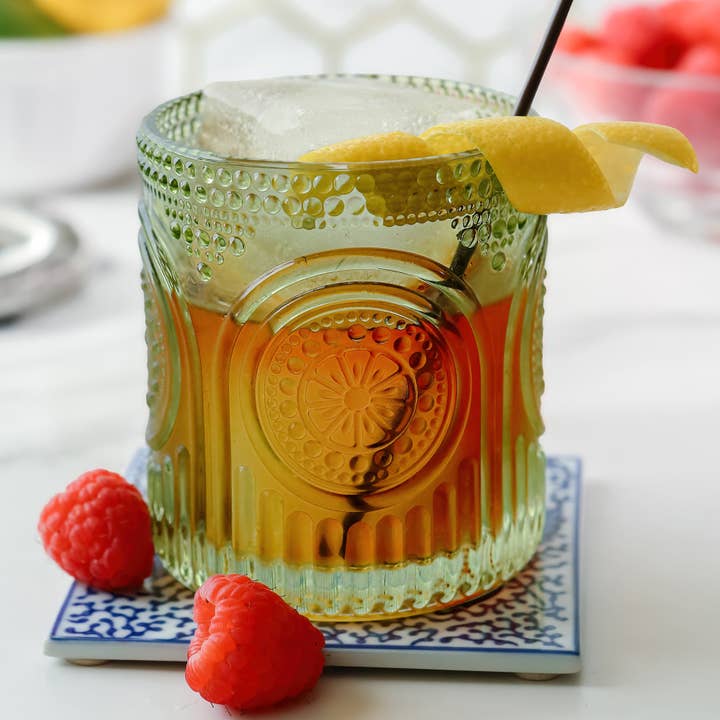 Kate Aspen - Wholesale Drinking glass/cup - 10 oz. Ribbed Retro Arch Floral Green Drinking Glasses (Set7