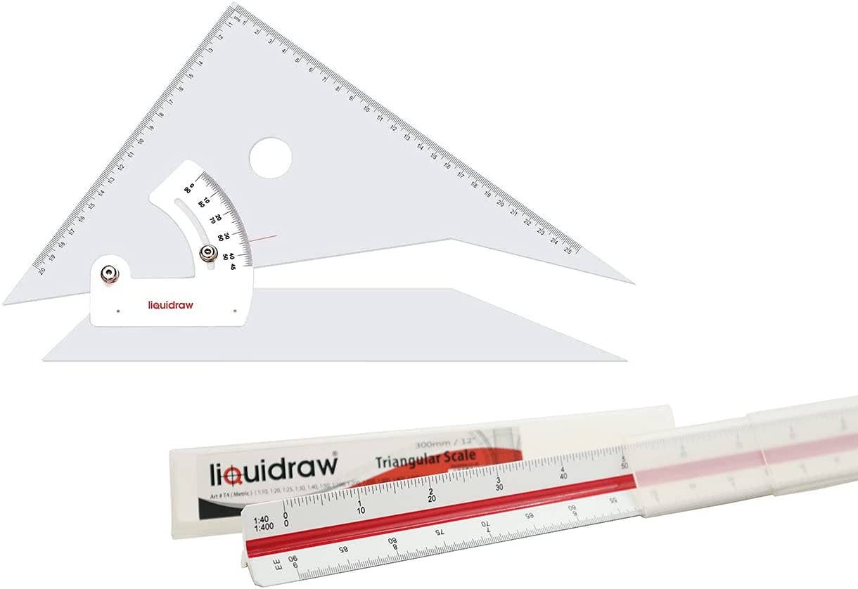 Liquidraw – wholesale Ruler – Liquidraw Adjustable Set Square 30cm & Triangular Scale Ruler 30cm Set of 2 for Architecture, Drawing, Carpentry