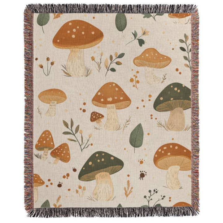Mushroom Grove Woven Blanket for wholesale by Havelli Studio