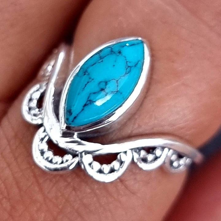 Anel Unissexo Coroa Boho Turquesa | Prata Esterlina 925, R6T por atacado de Mistry Gems