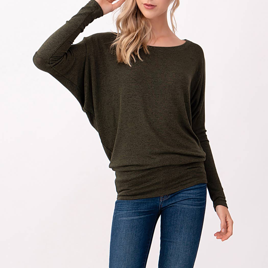 Heimious - Vente Haut en maille – femme - Haut en tricot Hacci à manches longues et col rond à manches Dolman, 270138