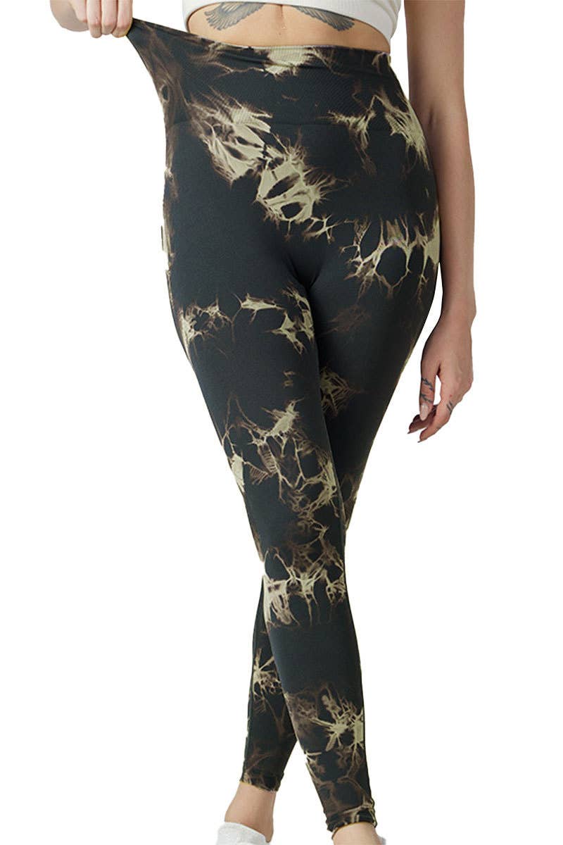 Color 5 - Wholesale Athletic/Lounge Leggings - Women's - Seamless tie dye high waist jacquard yoga scrunch legging 6