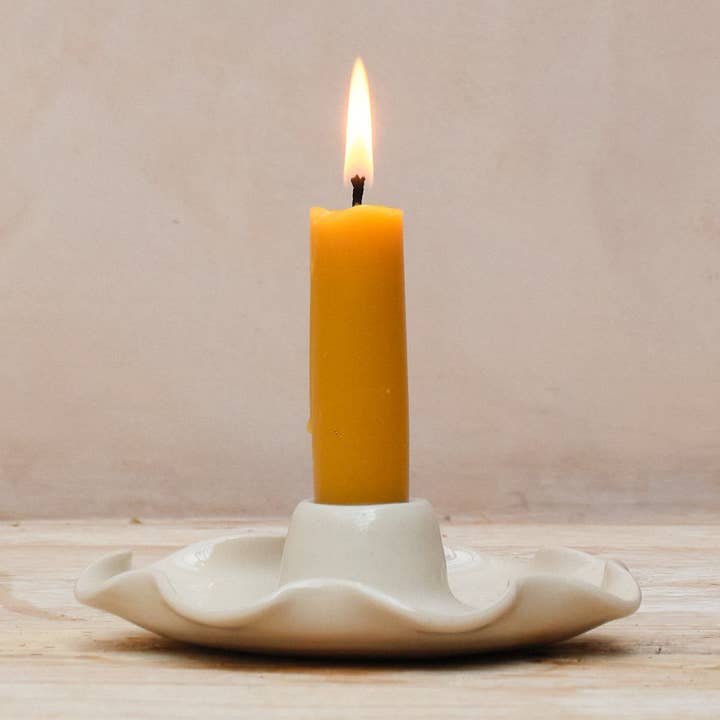 Hand Thrown Stoneware Frilly Candle Holder for wholesale by Botanique Workshop
