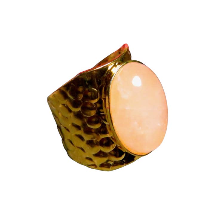TOURMALYN - Vente Bague de cocktail/de cérémonie - Bague "AURELIE" dorée or fin en pierre de quartz rose8