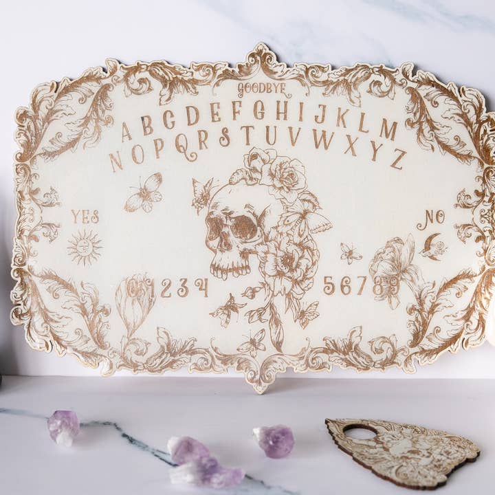 Ink and Flowers Designs - Wholesale Spirit Board - Floral Skull Spirit Board Heirloom White2