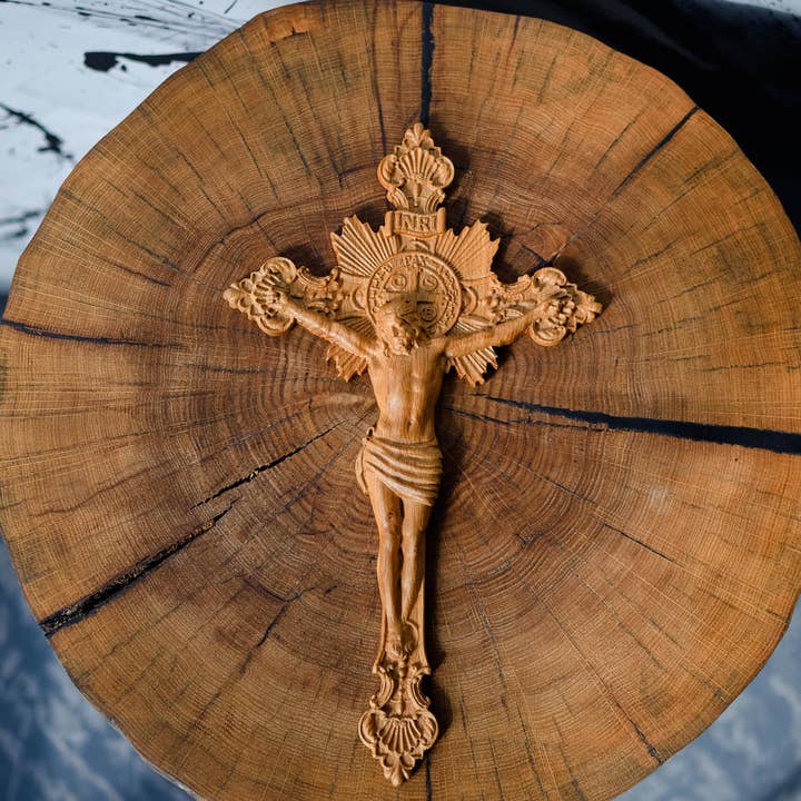KozakWorkshop - Wholesale Wall cross - Handcrafted wooden wall cross elegant Jesus crucifix16
