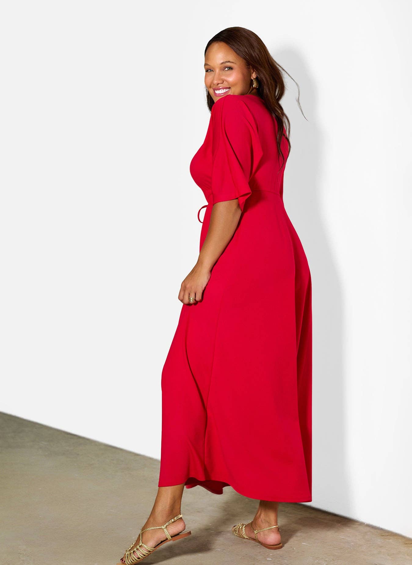 Red Silvia Kimino Sleeve Maxi Dress for wholesale on Faire4