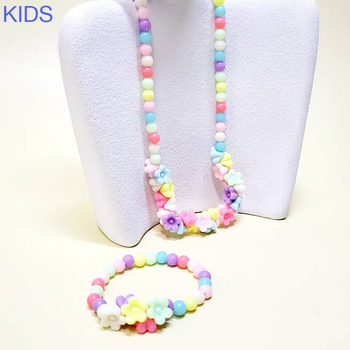 Assorted Color Kids Beaded Necklace and Bracelet Set for wholesale on Faire