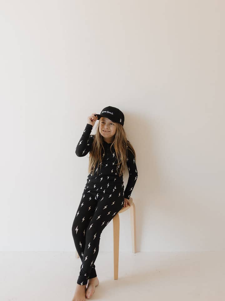 Forever French Baby - Wholesale Sleepwear Set - Kids - Bamboo Two Piece Pajamas | Midnight Lightning Bolt