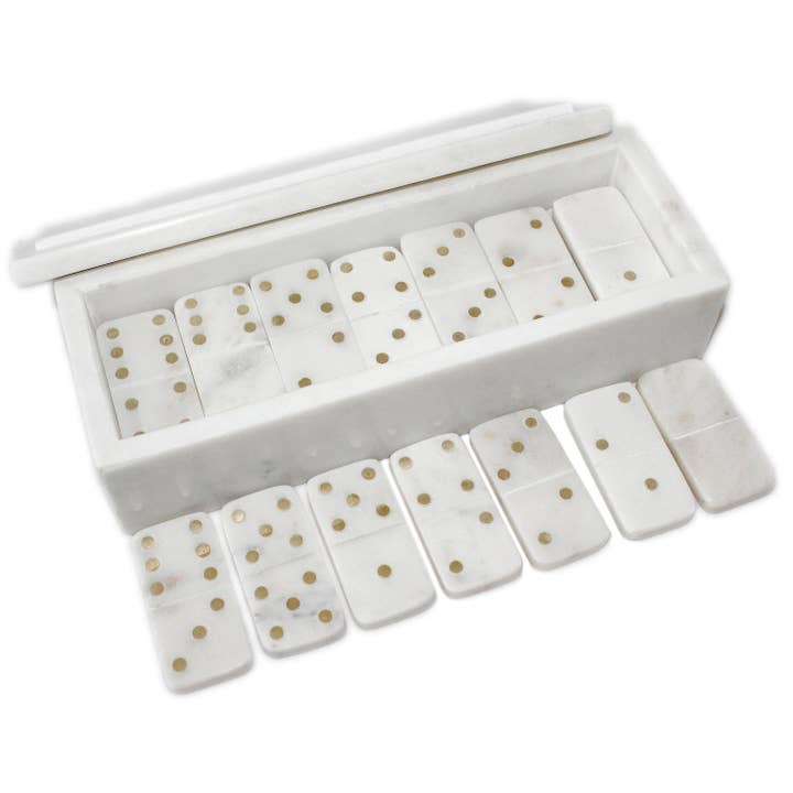 White Marble Dominoes Set W/Brass Dots Inlay for wholesale on Faire3