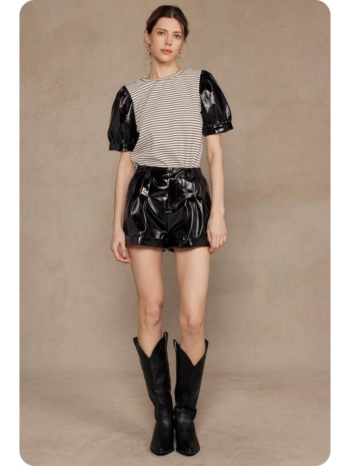 Strut & Bolt - Wholesale Blouse - Women's - Faux Leather Sleeve Texture Knit Tee Top10