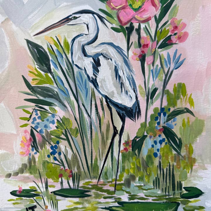 Impression inspirée par la côte : Héron tropical pour la vente par Earth and Air Studios