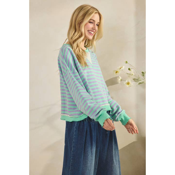 Veveret - Wholesale Tunic - Women's - Cropped Striped French Terry Top4