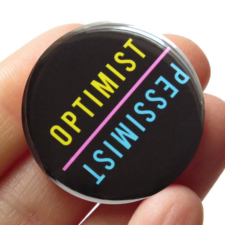 Badge à épingle 1,25" OPTIMISTE/PESSIMISTE pour la vente par Word For Word Factory
