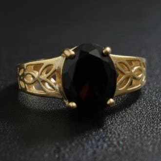 Bold Onyx Look: Natural Black Spinel Solitaire with Filigree Detail Ring for wholesale by Princejewelshub