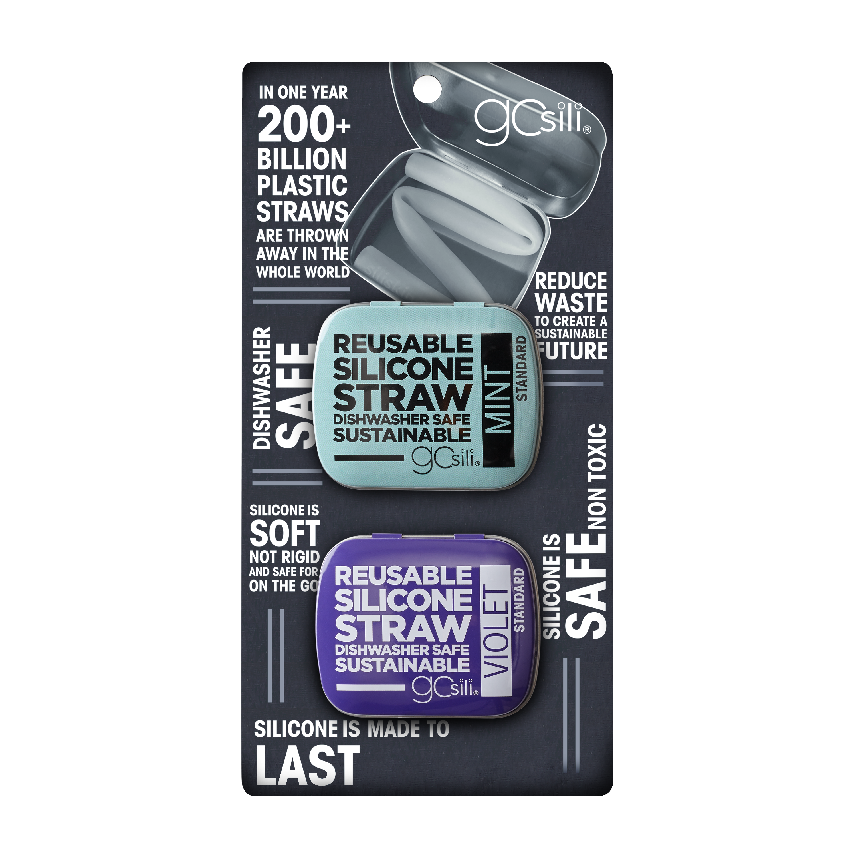 GoSili - Wholesale Drinking Straw - GoSili® 8" Collapsible + Reusable Silicone Drinking Straw with Travel Case | Eco-Friendly & Soft | 2pk1