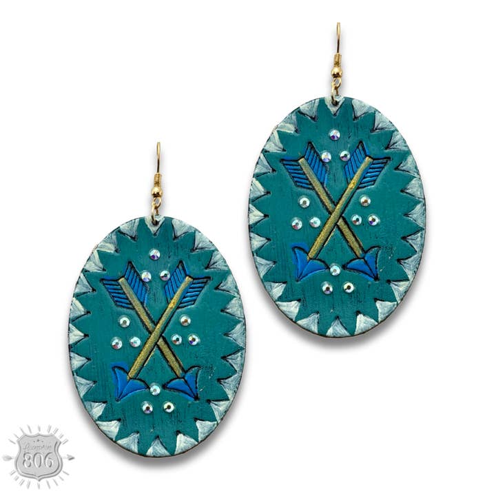 Stamped oval leather earring, last call for wholesale by Pink Panache Brands