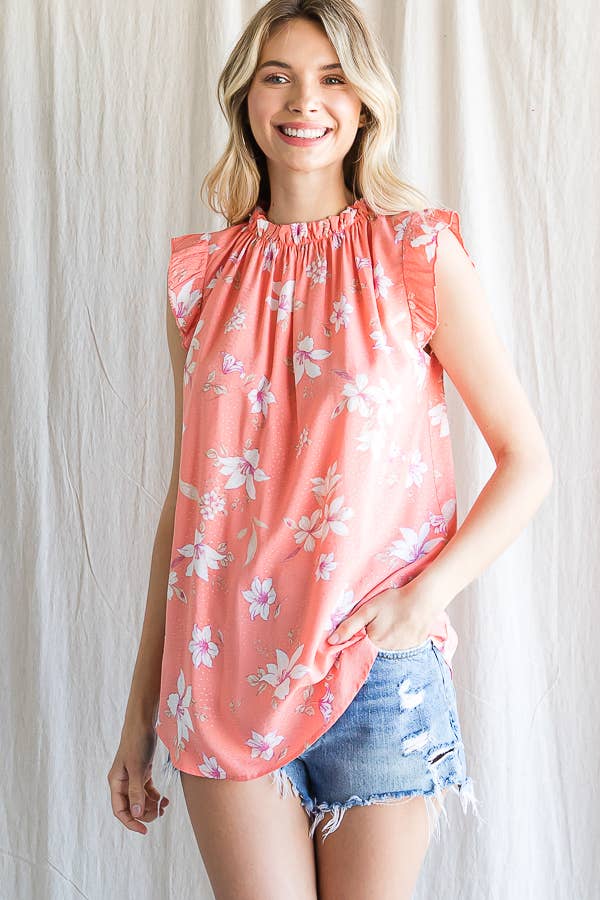7th Ray - Wholesale Blouse - Women's - Boho Floral Ruffle Sleeve  Shirred Neckline Blouse T47934